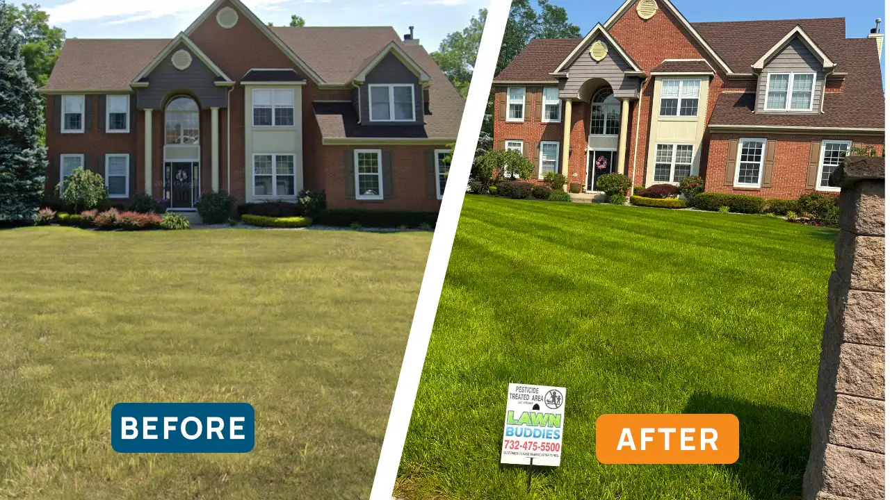 Before and After photos of a treated lawn